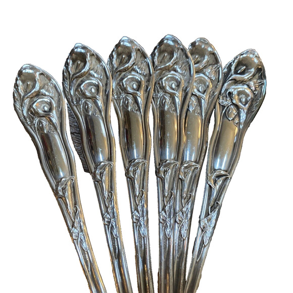 Purity Silverplate Tablespoon Serving Spoon set (6) Orchids Floral Art Nouveau - Picture 2 of 10